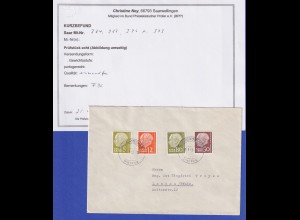 Saarland 1.1.57 FDC mit 4 Heuss-Werten Mi.-Nr. 384, 387, 393, 396 gepr. Ney BPP