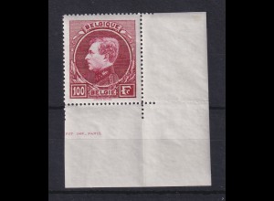 Belgien 1929 König Albert 100 Fr. Pariser Druck Mi.-Nr. 265 I postfrisch **