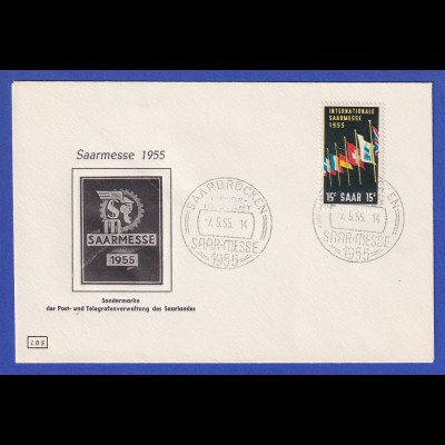 Saarland Saarmesse 1955 Mi.-Nr. 359 mit So.-O auf Schmuckumschlag 