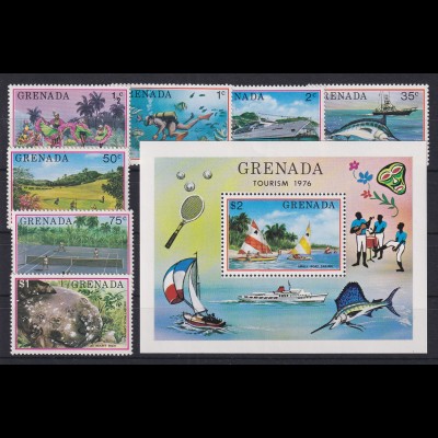 Grenada 1976 Tourismus Mi.-Nr. 733-39 und Block 52 **