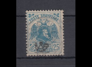 Albanien 1920 Freimarke 25 Q blau mit Aufdruck Posthorn Mi.-Nr. 79 I gestempelt
