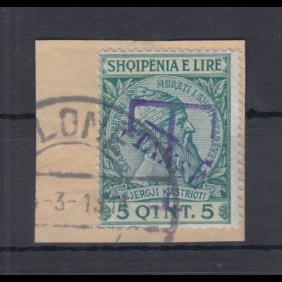 Albanien 1914 Portomarke 5Q Abart Aufdruck blau Mi.-Nr. 2a gestempelt 