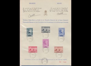 Belgien 1940 Musiksiftung Königin Elisabeth Mi.-Nr. 529-34 gest. auf Gedenkblatt