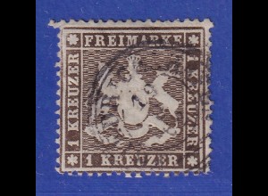 Württemberg 1 Kreuzer dünnes Pap. dunkelbraun Mi.-Nr. 16yb O gpr. Heinrich BPP