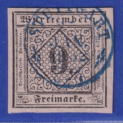 Württemberg 1851 9Kreuzer Mi.-Nr. 4a mit blauem O STUTTGART gpr. Heinrich BPP