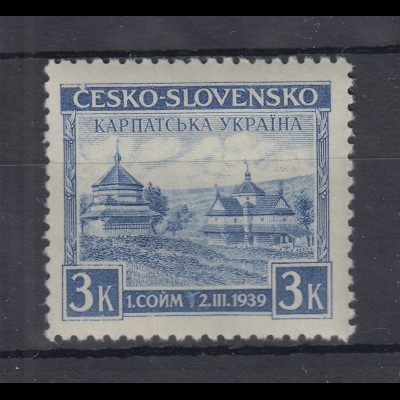 Karpaten-Ukraine 1939 Holzkirche in Jasina 3K violettblau Mi-Nr. 1 ungebraucht *