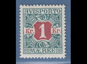 Dänemark Verrechnungsmarken Avisporto 1914 1 Krone Mi.-Nr. 8Y ungebraucht * 
