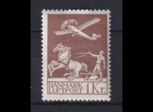 Dänemark 1929 Flugpostmarke Pflügender Landmann 1Kr. Mi.-Nr. 181 * 