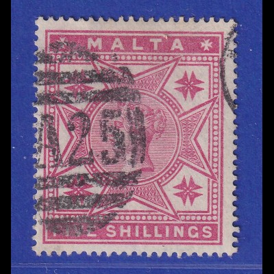 Malta 1886 Victoria und Malteserkreuze 5 Shilling Mi.-Nr. 10 gestempelt