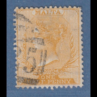 Malta 1882 Freimarke Viktoria 1/2 P. gelborange Mi.-Nr. 3a gestempelt