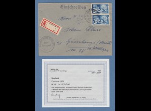 Saarland 1950 Europarat Mi.-Nr. 287 per 2 als MEF auf R-Brief nach Frankreich