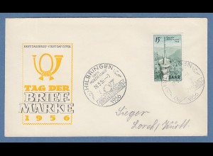 Saarland 1956 Tag der Briefmarke, Fernmeldeturm Mi.-Nr. 369 FDC mit O HILBRINGEN