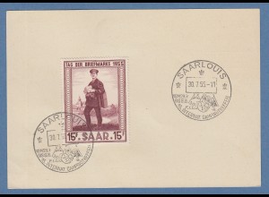 Saarland 1955 Tag der Briefmarke Mi.-Nr. 361 mit Sonder-O SAARLOUIS auf Vorlage