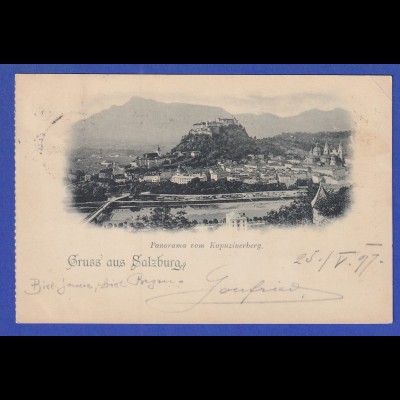 AK Österreich Gruß aus Salzburg Panorama Kapuzinerberg gelaufen 1897