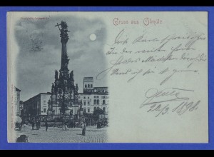 AK Österreich Gruss aus Olmütz Dreifaltigkeitssäule im Mondschein gelaufen 1898