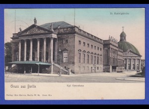 AK Berlin Opernhaus und Hedwigskirche 1911 gelaufen nach Tsinanfu / China