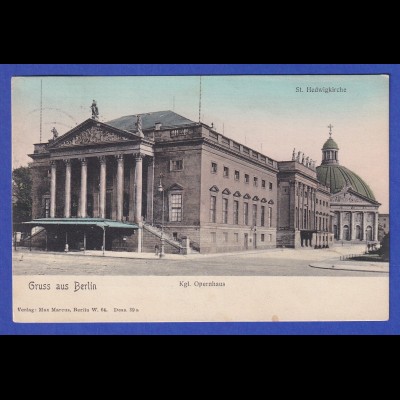 AK Berlin Opernhaus und Hedwigskirche 1911 gelaufen nach Tsinanfu / China
