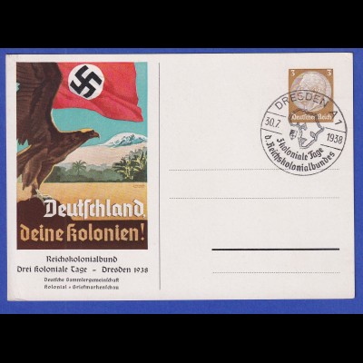 Dt. Reich Sonderganzsache Deutschland, deine Kolonien Dresden 1938 mit So.-O 
