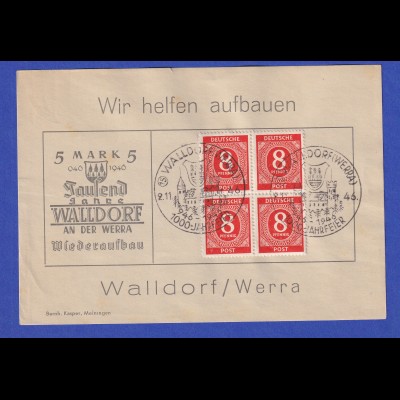 All. Besetzung 8Pfg Mi.-Nr. 917 mit So.-O 1000 Jahre Walldorf 2.11.46 auf Karte