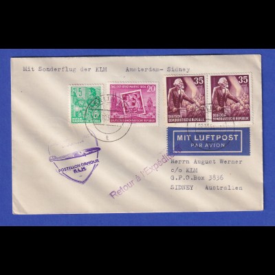 DDR Lp-Brief befördert mit KLM Erstflug Amsterdam-Sydney 31.10.54