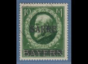 Saar Bayern 10 Mark mit Aufdruck SARRE Mi.-Nr. 31 gestempelt.