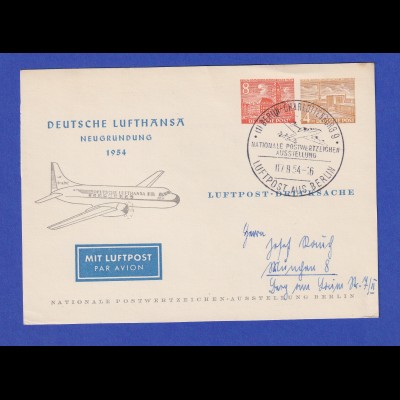 Berlin Privat-Ganzsache Lufthansa Neugründung 1954 mit So.-O 7.8.54 