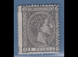 Spanien 1875 König Alfonso XII. 1 Pta schwarz Mi-Nr. 153 ungestempelt (*)