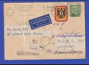 Berlin Mi.-Nr. 137 als ZF auf Antwort-GA LH-Flug Berlin Moskau 1956