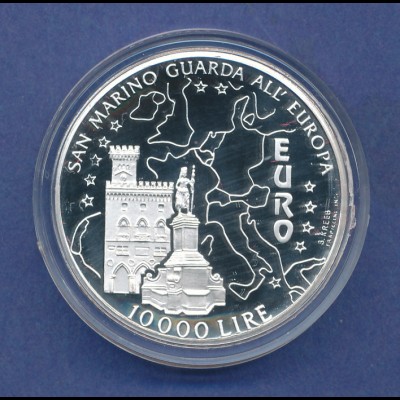 San Marino 1996 Silbermünze 10000 Lire Europa , 22g Ag835 