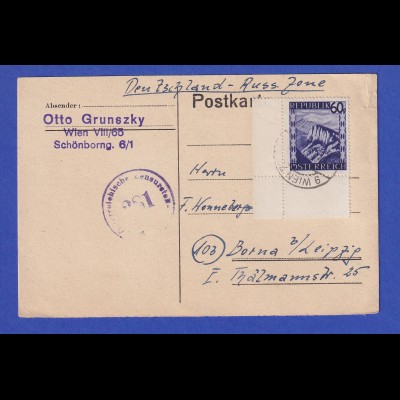 Österreich 1947 Poskarte gel. von WIEN nach BORNA, Zensur-O