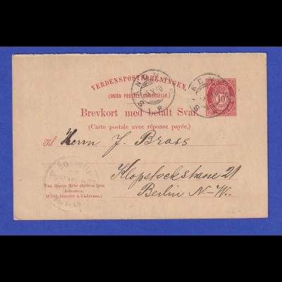 Norwegen Ganzsache Fragekarte Mi.-Nr. P47 I F 1900 gel. von SANDNES n. Berlin