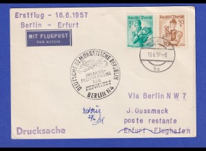 Österreich Luftpost-Karte Zuleitung LH-Erstflug Berlin-Erfurt 1957