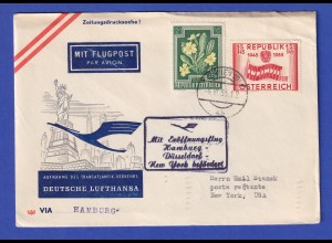 Österreich Luftpost-Brief Zuleitung LH-Erstflug Hamburg-New York 6.6.55