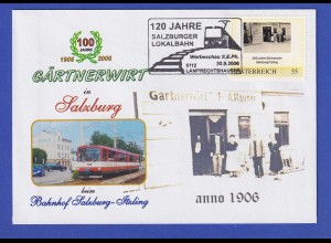 Österreich 2006 priv. Marke 120 Jahre Salzburger Lokalbahn m. Sonder-O a. Beleg