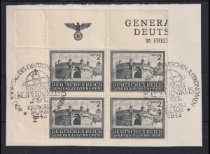 Generalgouvernement 1943 Mi.-Nr. 113 Eckrand-4erblock auf Briefstk. gestempelt