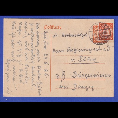 Danzig, Ganzsache Wappen 5Pfg orange Mi-Nr. P33 mit Zufrankatur O ZOPPOT 23.6.26