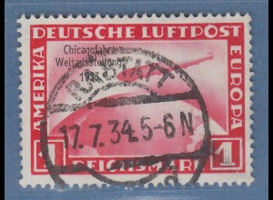 Deutsches Reich Zeppelin-Chicagofahrt 1RM Mi.-Nr. 496 mit Voll-O RASTATT 