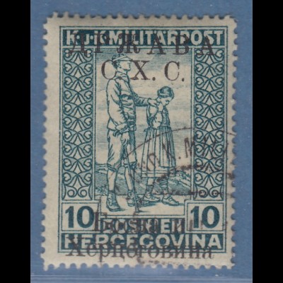 Jugoslawien Freimarke 10 H blaugrün mit Aufdruck C.X.C. Mi.-Nr. 19 II gest.