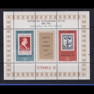Türkei 1981 Atatürk 100. Geburtstag - Briefmarkenausstellung Mi.-Nr. Block 20 **