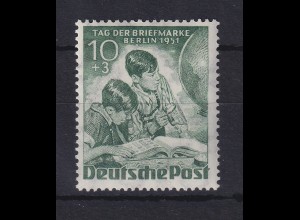Berlin 1951 Tag der Briefmarke 10+3 Pf schwärzlichgrün Mi.-Nr. 80 postfrisch **