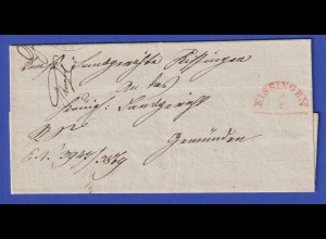 Bayern Dienstbrief mit Halbkreis-Stempel KISSINGEN in rot, wohl 1847