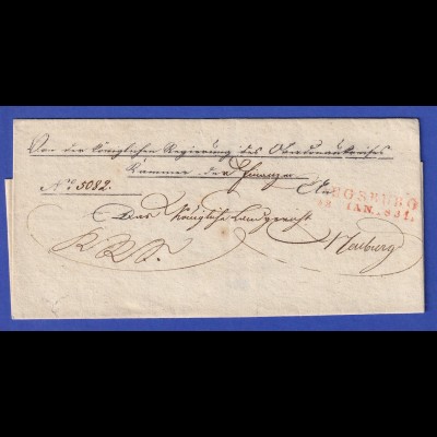 Bayern Dienstbrief mit rotem Zweizeiler AUGSBURG 1831