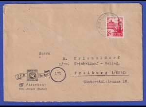 Franz. Zone Baden 24 Pfg Mi.-Nr. 8 EF auf Brief aus ATZENBACH, 31.5.47