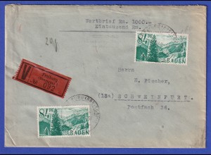 Franz. Zone Baden 84 Pfg Mi-Nr. 12 MEF auf V-Brief aus FREIBURG 2.6.48