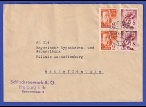Franz. Zone Baden MIF Mi.-Nr. 28 und 32 (je 2x) auf Brief aus FREIBURG, 1949