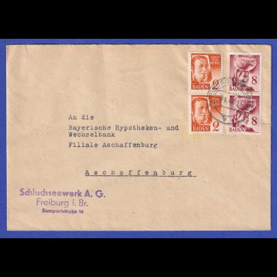 Franz. Zone Baden MIF Mi.-Nr. 28 und 32 (je 2x) auf Brief aus FREIBURG, 1949