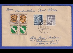 Franz. Zone Baden Mi.-Nr. 1 und 3 in MIF auf Brief aus WEIL (RHEIN) vom 26.3.48