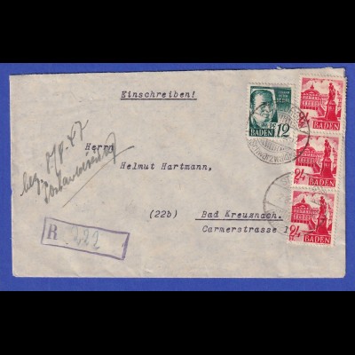 Franz. Zone Baden 3 Werte in MIF auf R-Brief aus St. Georgen 2.8.47 