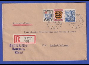 Franz. Zone Rh.-Pfalz Mi.-Nr. 11 in MIF auf R-Brief aus HARXHEIM vom 12.6.48