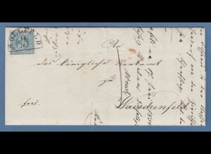 Bayern 3 Kreuzer blau TYPE I auf Brief von HOLLFELD n. Waischenfeld, 13.6.1850